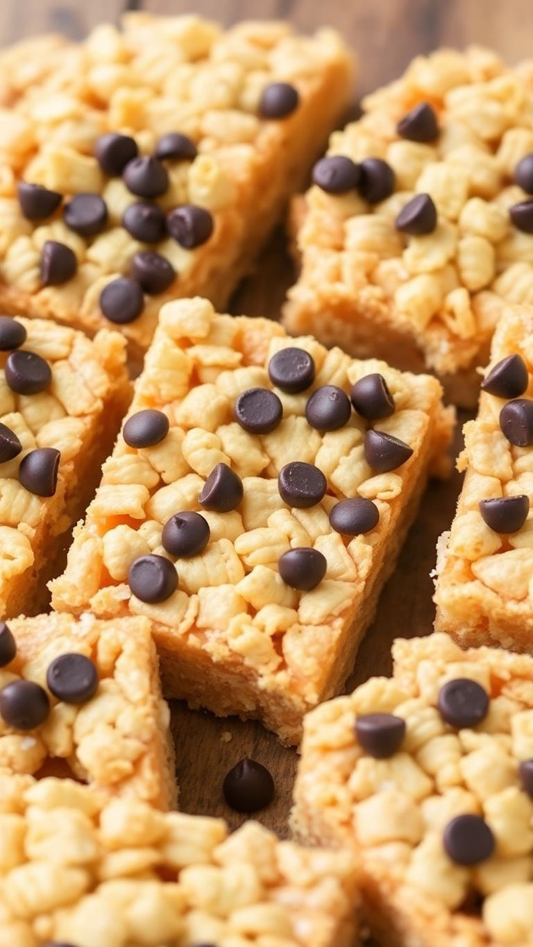 High protein keto rice crispy treats on a wooden table.