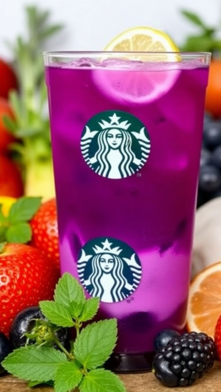 Starbucks Sugar Free Purple Drink in a clear cup.