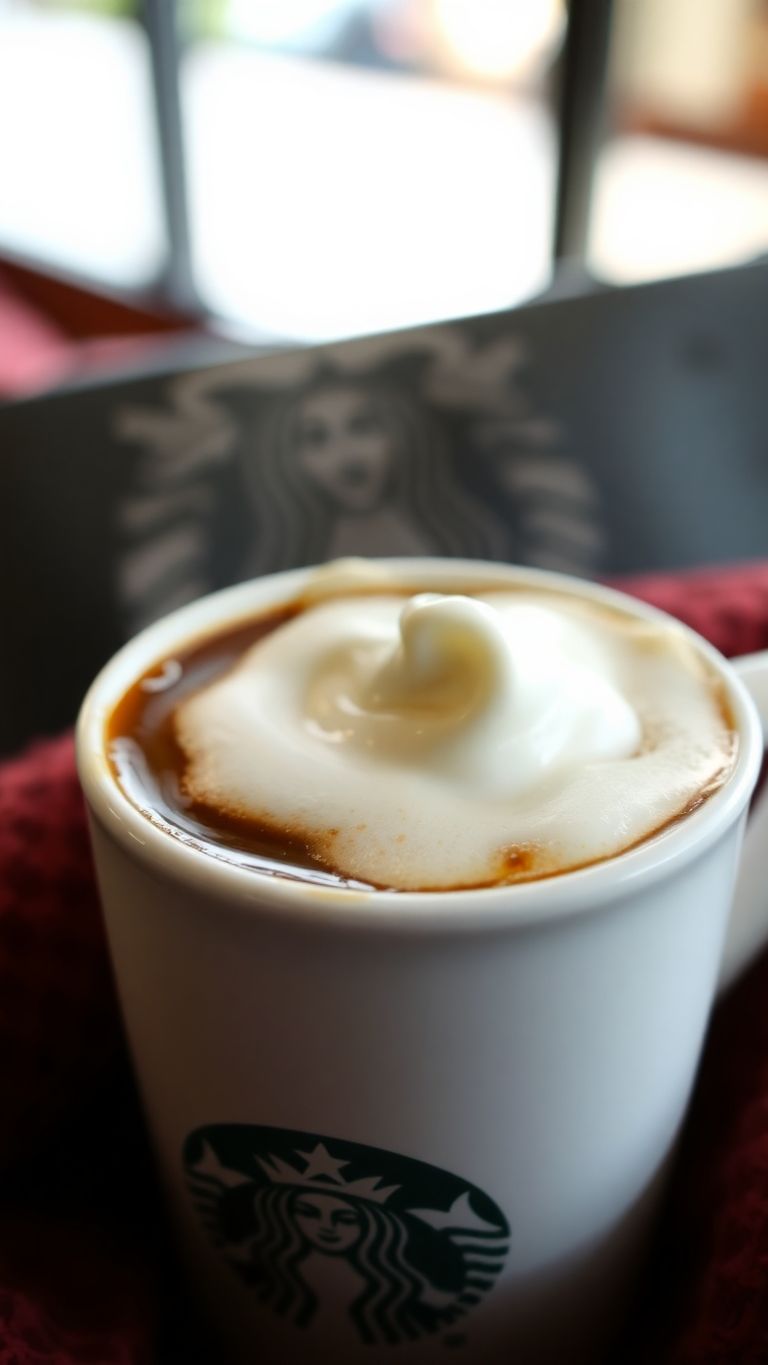 Close-up of Americano coffee with heavy cream swirled.